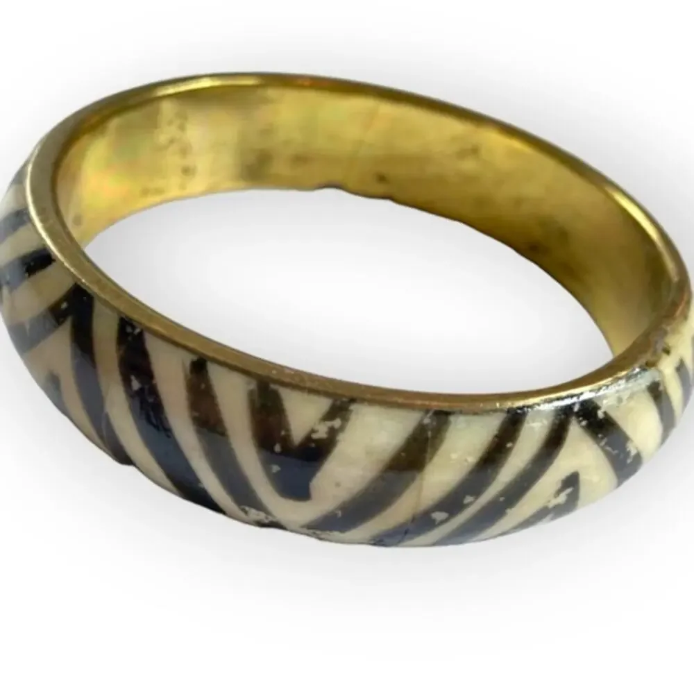 Brass-tone zebra stripe bangle bracelet